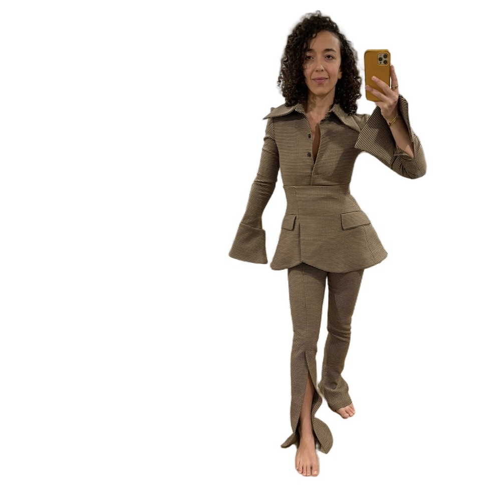 A.W.A.K.E. MODE 2 PIECE SET: Houndstooth Flared Sculptural Blazer + Pant - FR36